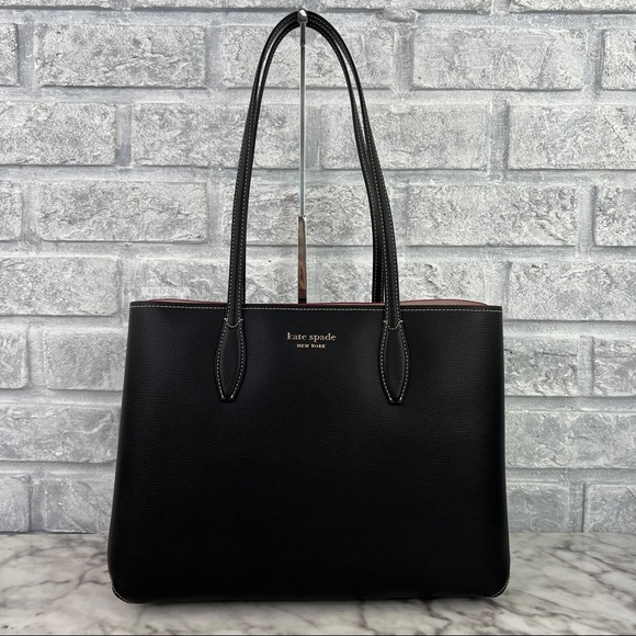 Kate Spade Large All Day Carryall Tote Shoulder Bag Black & Burgundy Wristlet - Picture 3 of 16